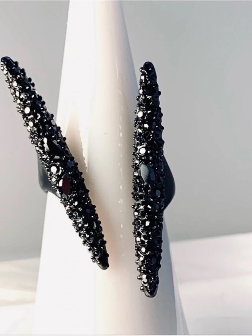 NEW Alexis Bittar Ring Modernist Crystal Spike Double Spear Gunmetal Silver AU14